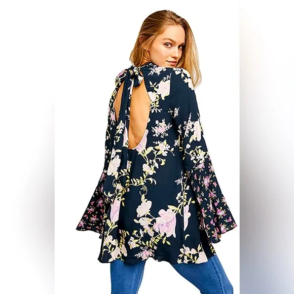 free people tate mini dress FREE PEOPLE TATE TUNIC MINI DRESS OB1207022 FLORAL MIDNIGHT COMBO SIZE S